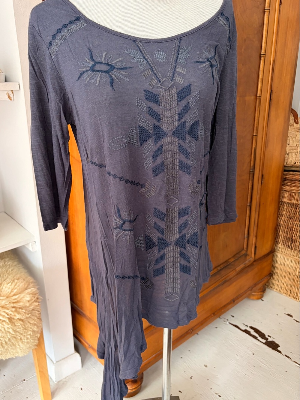 Women’s Embroidered Blue Tunic Dress